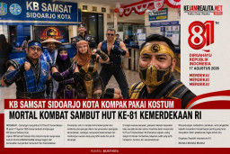 KB Samsat Sidoarjo Kota Kompak Pakai Kostum Mortal Kombat Sambut HUT ke-81 Kemerdekaan RI