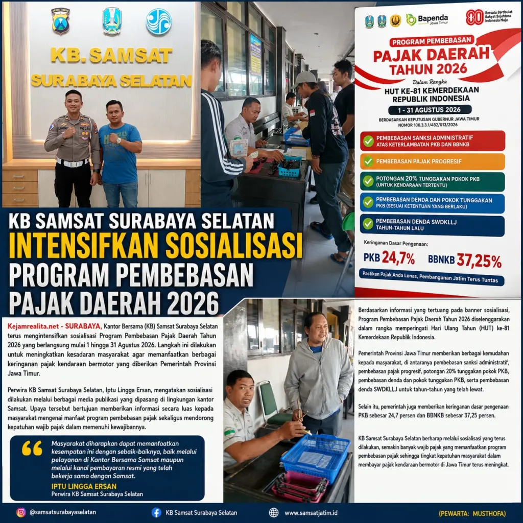 KB Samsat Surabaya Selatan Intensifkan Sosialisasi Program Pembebasan Pajak Daerah 2026