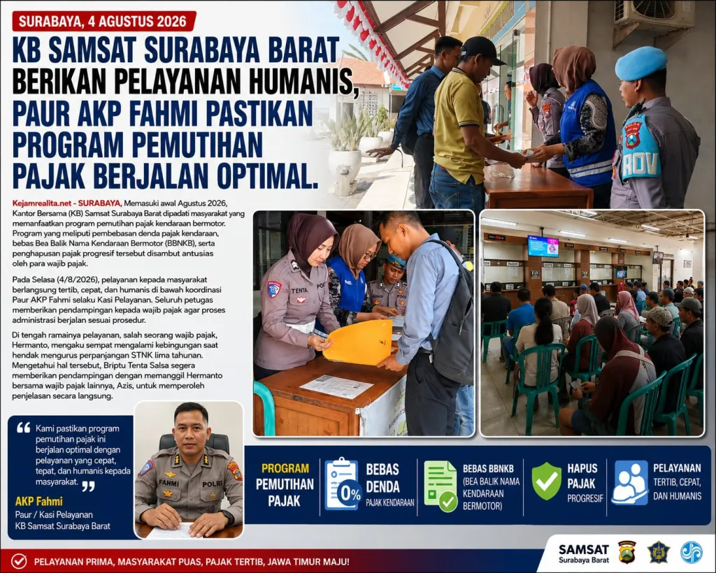 KB Samsat Surabaya Barat Berikan Pelayanan Humanis, Paur AKP Fahmi Pastikan Program Pemutihan Pajak Berjalan Optimal