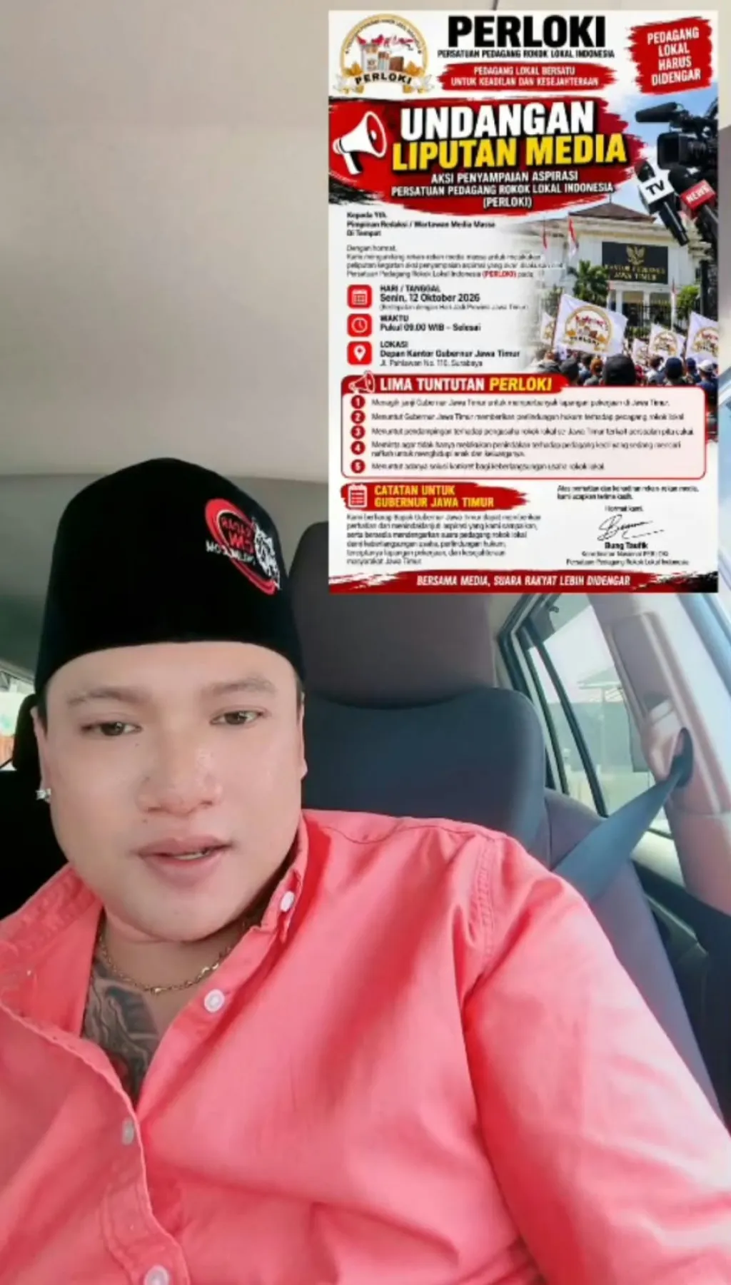 PERLOKI DESAK GUBERNUR JAWA TIMUR HADIRI AKSI ASPIRASI PEDAGANG ROKOK LOKAL