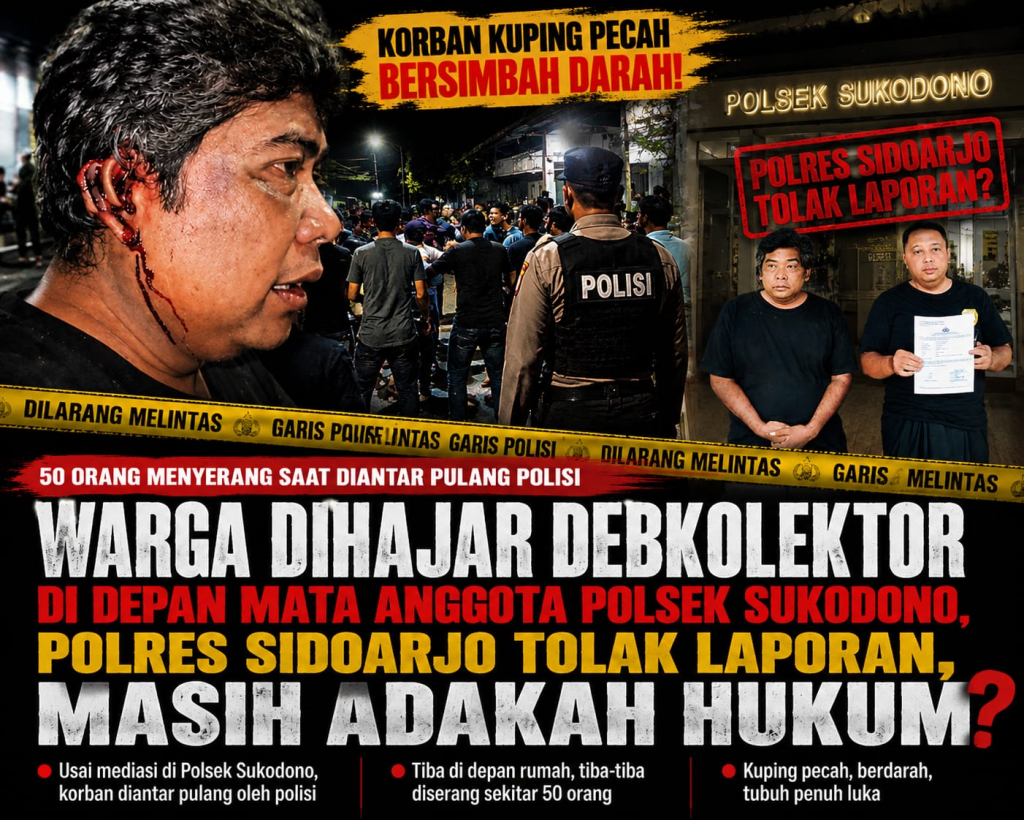 Warga Dihajar Debt Collector di Depan Mata Anggota Polsek Sukodono, Korban Mengaku Laporannya Ditolak Polres, Masih Adak