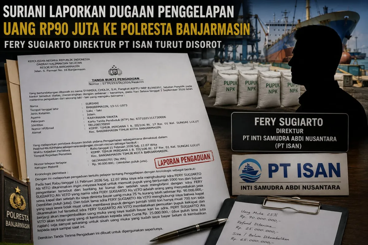 Uang Muka Sewa Kapal Dipersoalkan, Suriani Adukan Dugaan Penggelapan ke Polresta Banjarmasin